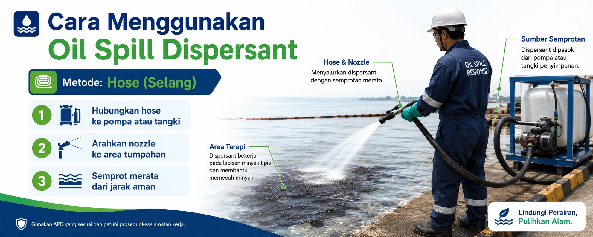 Cara menggunkan oil dispersant menggunkan selang Cara menggunkan oil dispersant menggunkan selang